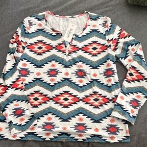 Western Print Long Sleeve Top